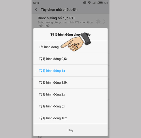 Tắt tỷ lệ hình động